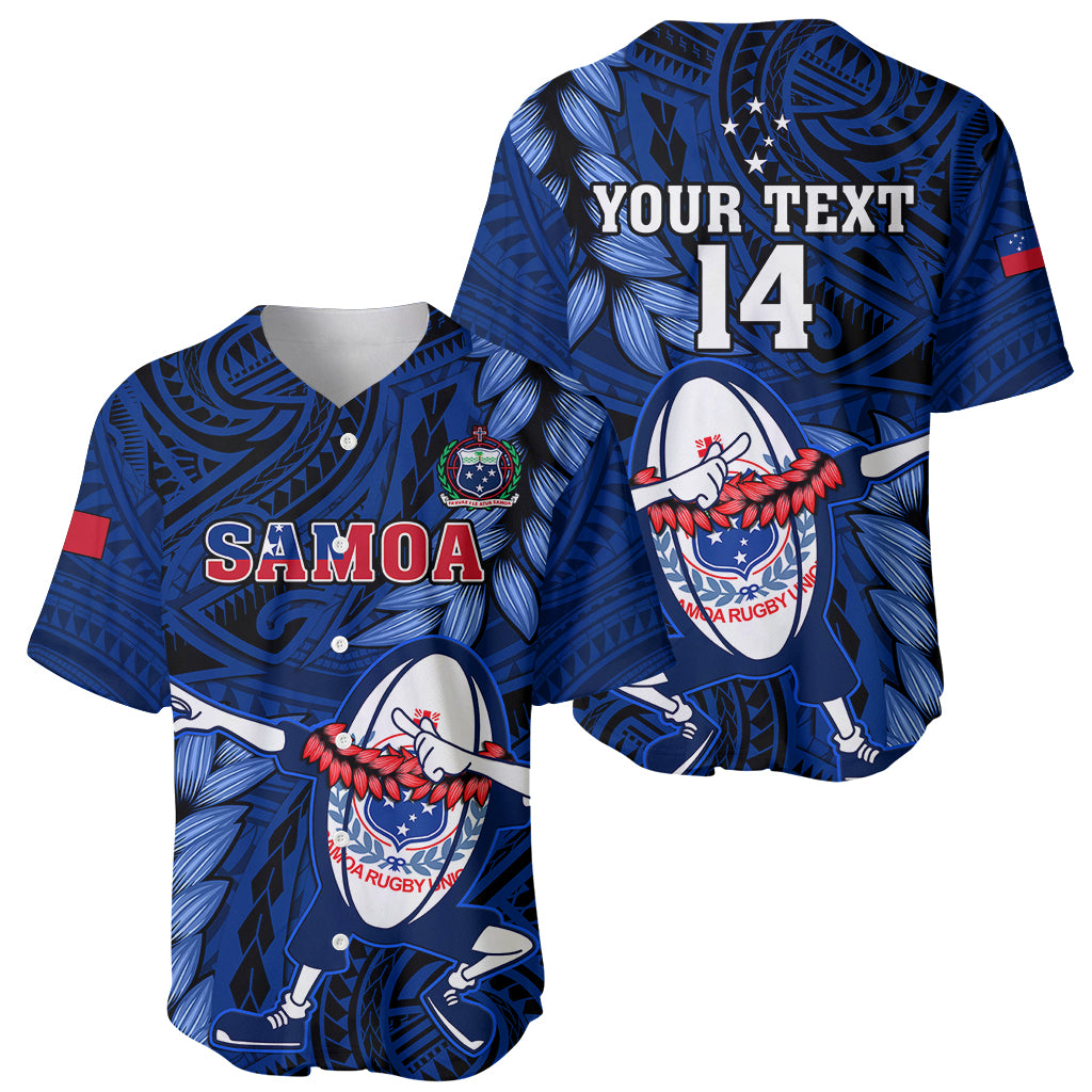 Custom Samoa Rugby Baseball Jersey Manu Samoa Ula Fala Dabbing Ball Polynesian Blue Version - Wonder Print Shop