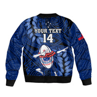 Custom Samoa Rugby Bomber Jacket Manu Samoa Ula Fala Dabbing Ball Polynesian Blue Version - Wonder Print Shop