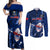 Custom Samoa Rugby Couples Matching Off Shoulder Maxi Dress and Long Sleeve Button Shirts Manu Samoa Ula Fala Dabbing Ball Polynesian Blue Version - Wonder Print Shop