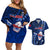 Custom Samoa Rugby Couples Matching Off Shoulder Short Dress and Hawaiian Shirt Manu Samoa Ula Fala Dabbing Ball Polynesian Blue Version - Wonder Print Shop