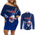 Custom Samoa Rugby Couples Matching Off Shoulder Short Dress and Long Sleeve Button Shirts Manu Samoa Ula Fala Dabbing Ball Polynesian Blue Version - Wonder Print Shop