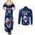 Custom Samoa Rugby Couples Matching Summer Maxi Dress and Long Sleeve Button Shirts Manu Samoa Ula Fala Dabbing Ball Polynesian Blue Version - Wonder Print Shop