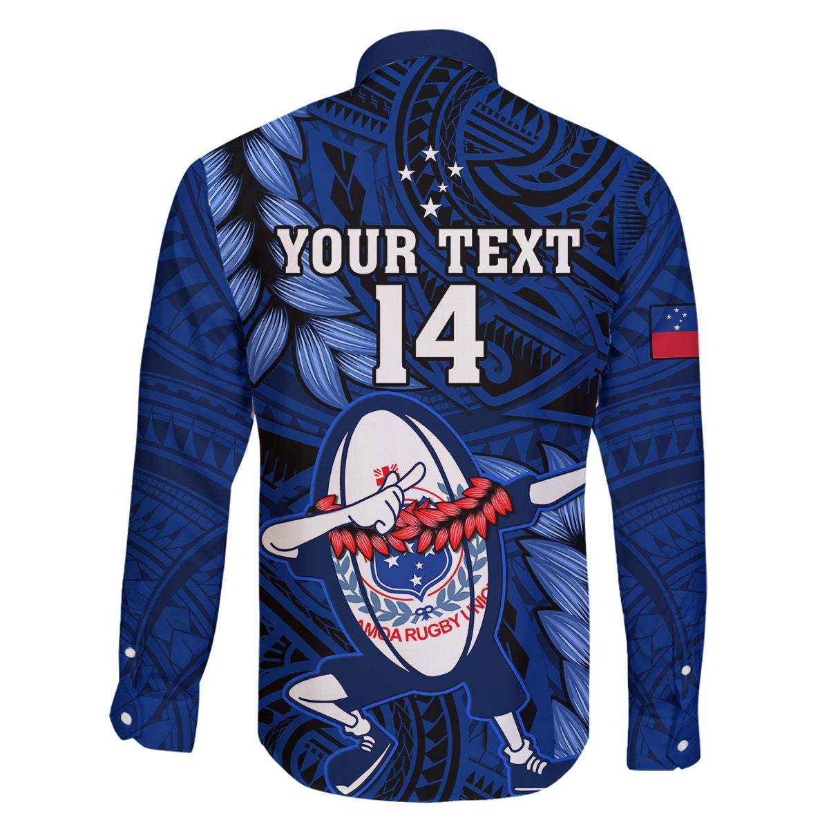 Custom Samoa Rugby Family Matching Mermaid Dress and Hawaiian Shirt Manu Samoa Ula Fala Dabbing Ball Polynesian Blue Version - Wonder Print Shop