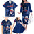 Custom Samoa Rugby Family Matching Off Shoulder Long Sleeve Dress and Hawaiian Shirt Manu Samoa Ula Fala Dabbing Ball Polynesian Blue Version - Wonder Print Shop