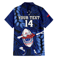Custom Samoa Rugby Family Matching Off Shoulder Long Sleeve Dress and Hawaiian Shirt Manu Samoa Ula Fala Dabbing Ball Polynesian Blue Version - Wonder Print Shop