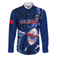 Custom Samoa Rugby Family Matching Off Shoulder Short Dress and Hawaiian Shirt Manu Samoa Ula Fala Dabbing Ball Polynesian Blue Version - Wonder Print Shop