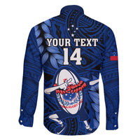 Custom Samoa Rugby Family Matching Short Sleeve Bodycon Dress and Hawaiian Shirt Manu Samoa Ula Fala Dabbing Ball Polynesian Blue Version - Wonder Print Shop