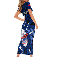 Custom Samoa Rugby Family Matching Short Sleeve Bodycon Dress and Hawaiian Shirt Manu Samoa Ula Fala Dabbing Ball Polynesian Blue Version - Wonder Print Shop