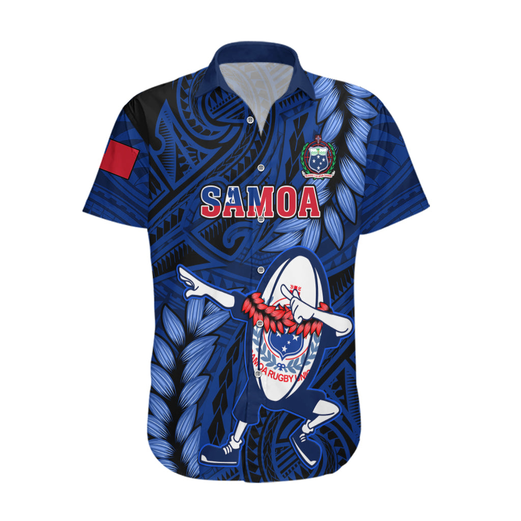 Custom Samoa Rugby Hawaiian Shirt Manu Samoa Ula Fala Dabbing Ball Polynesian Blue Version - Wonder Print Shop