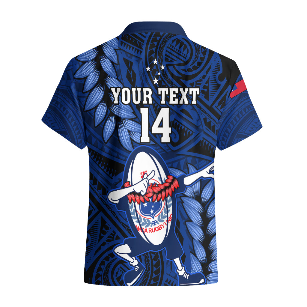Custom Samoa Rugby Hawaiian Shirt Manu Samoa Ula Fala Dabbing Ball Polynesian Blue Version - Wonder Print Shop