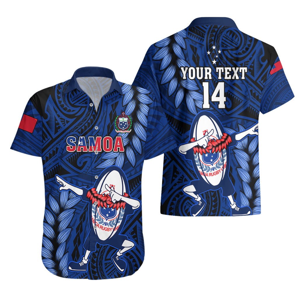 Custom Samoa Rugby Hawaiian Shirt Manu Samoa Ula Fala Dabbing Ball Polynesian Blue Version - Wonder Print Shop