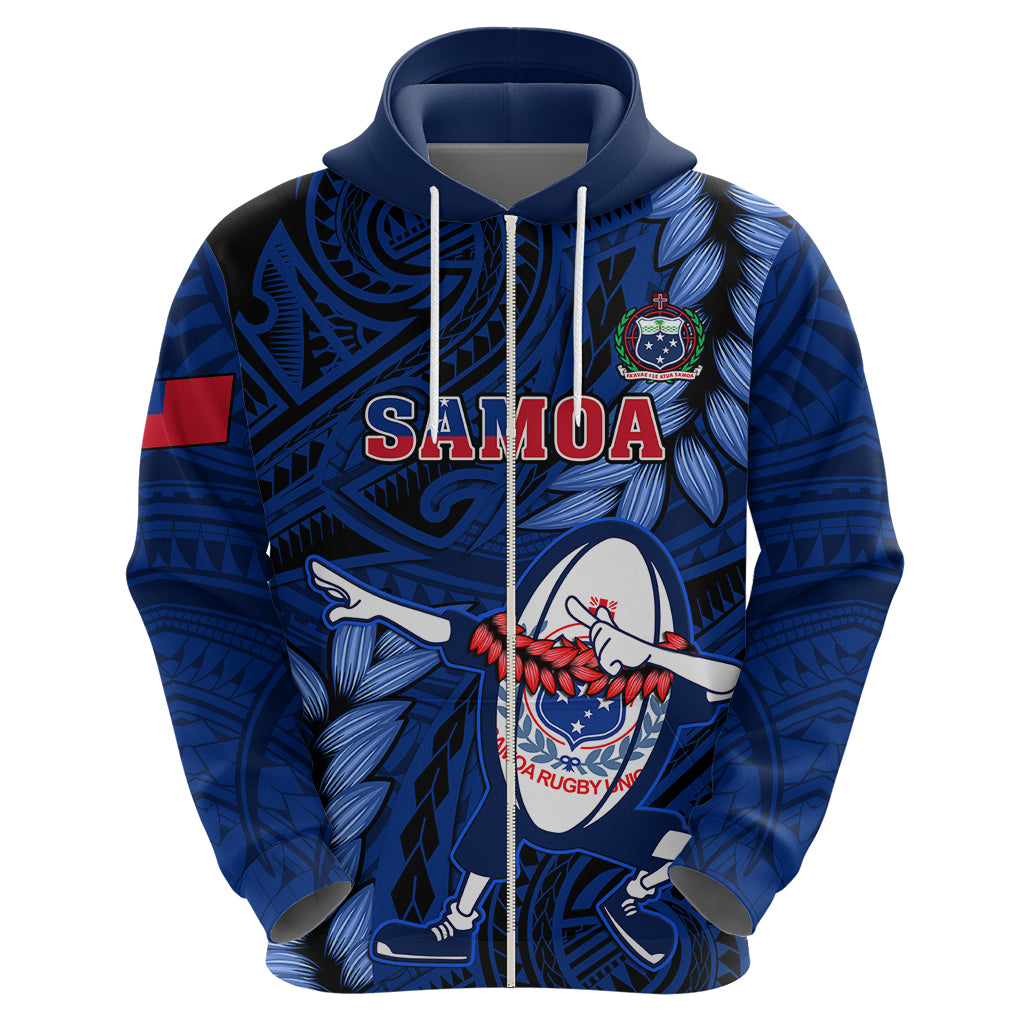 Custom Samoa Rugby Hoodie Manu Samoa Ula Fala Dabbing Ball Polynesian Blue Version - Wonder Print Shop