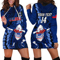 Custom Samoa Rugby Hoodie Dress Manu Samoa Ula Fala Dabbing Ball Polynesian Blue Version - Wonder Print Shop