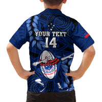 Custom Samoa Rugby Kid Hawaiian Shirt Manu Samoa Ula Fala Dabbing Ball Polynesian Blue Version - Wonder Print Shop