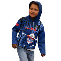Custom Samoa Rugby Kid Hoodie Manu Samoa Ula Fala Dabbing Ball Polynesian Blue Version - Wonder Print Shop