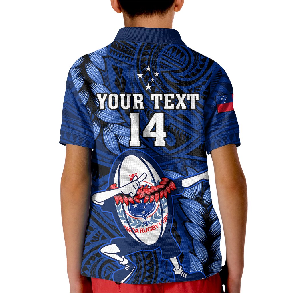 Custom Samoa Rugby Kid Polo Shirt Manu Samoa Ula Fala Dabbing Ball Polynesian Blue Version - Wonder Print Shop