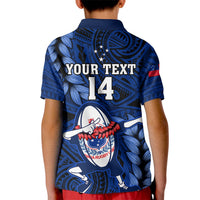 Custom Samoa Rugby Kid Polo Shirt Manu Samoa Ula Fala Dabbing Ball Polynesian Blue Version - Wonder Print Shop