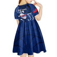 Custom Samoa Rugby Kid Short Sleeve Dress Manu Samoa Ula Fala Dabbing Ball Polynesian Blue Version - Wonder Print Shop