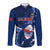 Custom Samoa Rugby Long Sleeve Button Shirt Manu Samoa Ula Fala Dabbing Ball Polynesian Blue Version - Wonder Print Shop