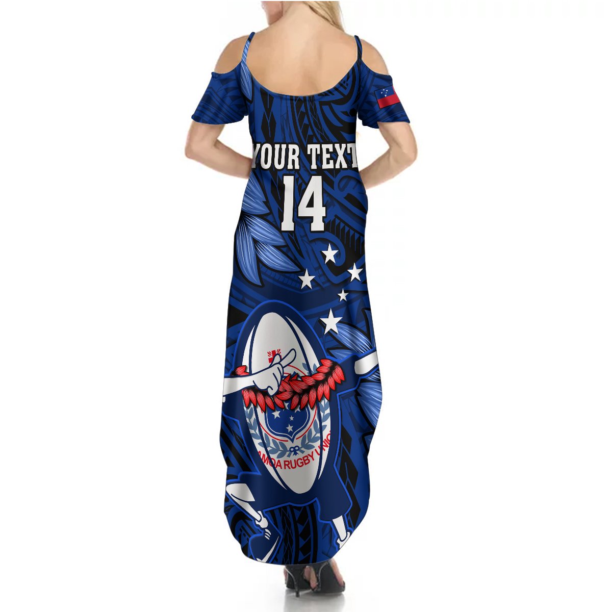 Custom Samoa Rugby Summer Maxi Dress Manu Samoa Ula Fala Dabbing Ball Polynesian Blue Version - Wonder Print Shop