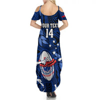 Custom Samoa Rugby Summer Maxi Dress Manu Samoa Ula Fala Dabbing Ball Polynesian Blue Version - Wonder Print Shop