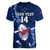Custom Samoa Rugby Women V Neck T Shirt Manu Samoa Ula Fala Dabbing Ball Polynesian Blue Version - Wonder Print Shop