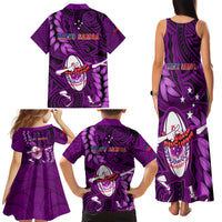 Samoa Rugby Family Matching Tank Maxi Dress and Hawaiian Shirt Manu Samoa Ula Fala Dabbing Ball Polynesian Purple Version - Wonder Print Shop