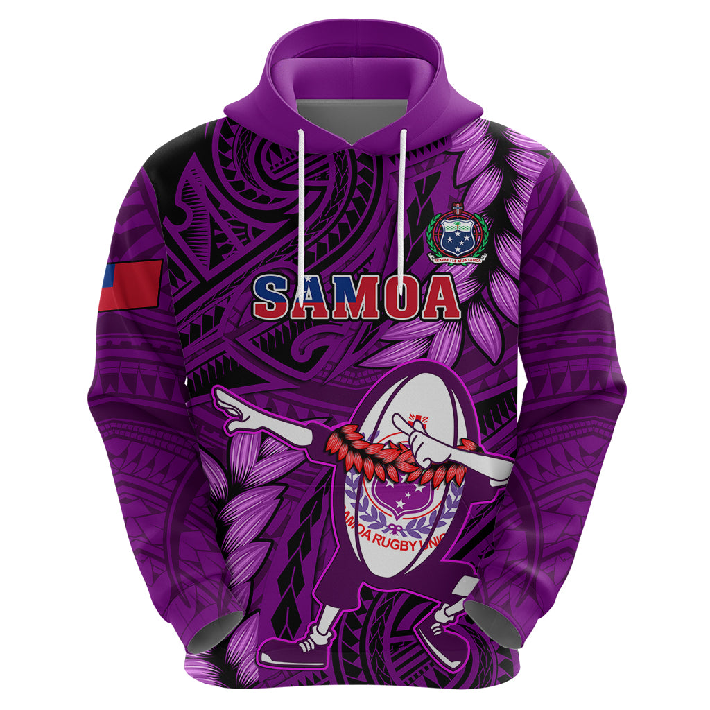 Samoa Rugby Hoodie Manu Samoa Ula Fala Dabbing Ball Polynesian Purple Version - Wonder Print Shop