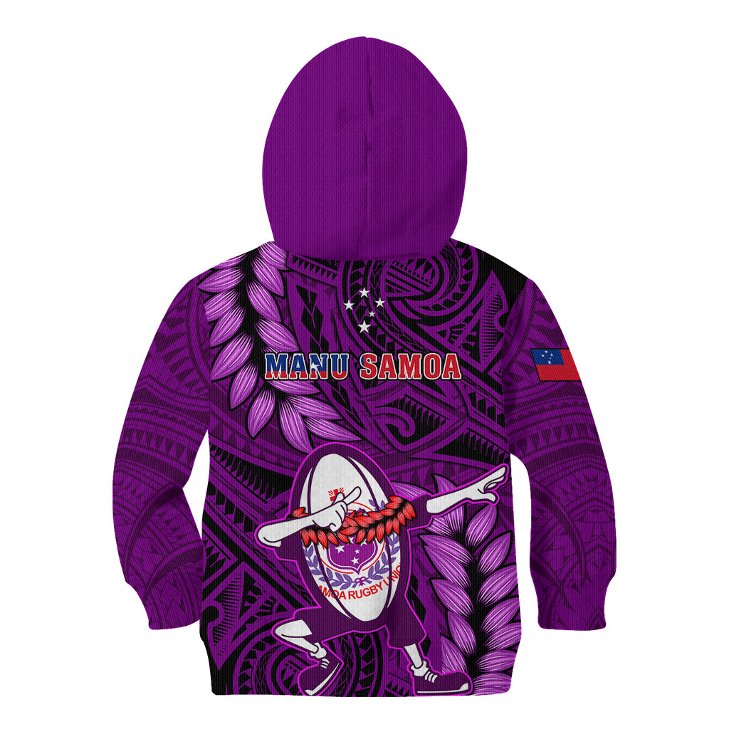 Samoa Rugby Kid Hoodie Manu Samoa Ula Fala Dabbing Ball Polynesian Purple Version - Wonder Print Shop