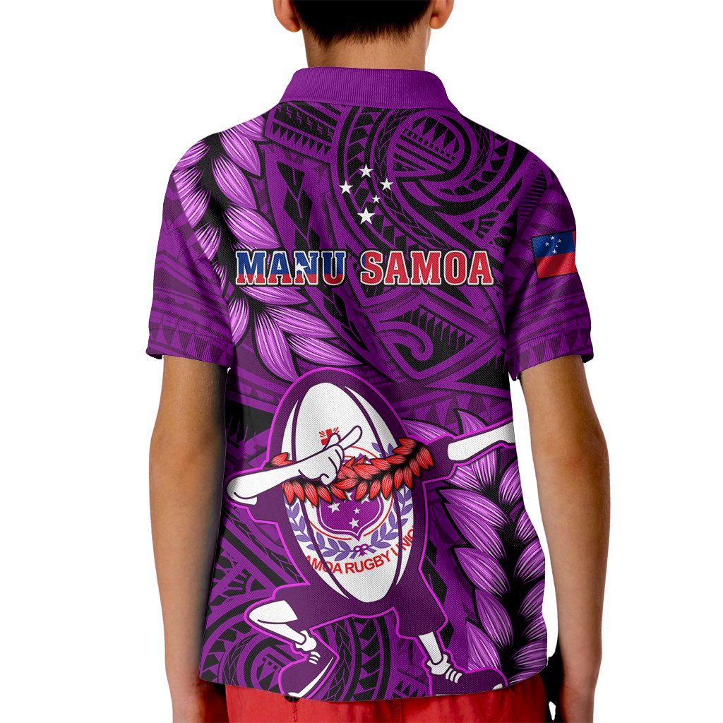 Samoa Rugby Kid Polo Shirt Manu Samoa Ula Fala Dabbing Ball Polynesian Purple Version - Wonder Print Shop
