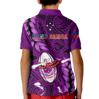 Samoa Rugby Kid Polo Shirt Manu Samoa Ula Fala Dabbing Ball Polynesian Purple Version - Wonder Print Shop