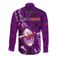 Samoa Rugby Long Sleeve Button Shirt Manu Samoa Ula Fala Dabbing Ball Polynesian Purple Version - Wonder Print Shop