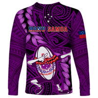 Samoa Rugby Long Sleeve Shirt Manu Samoa Ula Fala Dabbing Ball Polynesian Purple Version - Wonder Print Shop