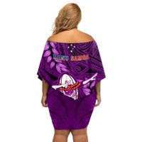 Samoa Rugby Off Shoulder Short Dress Manu Samoa Ula Fala Dabbing Ball Polynesian Purple Version - Wonder Print Shop