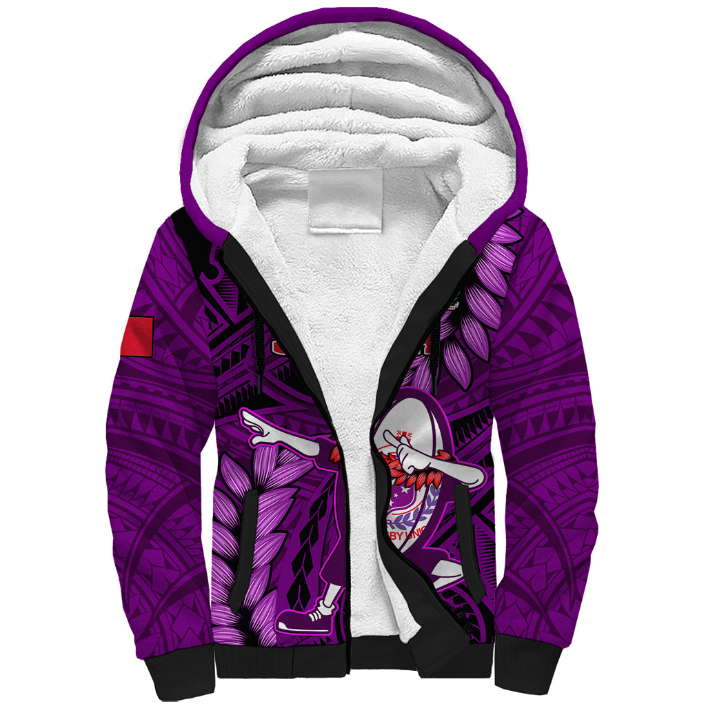 Samoa Rugby Sherpa Hoodie Manu Samoa Ula Fala Dabbing Ball Polynesian Purple Version - Wonder Print Shop
