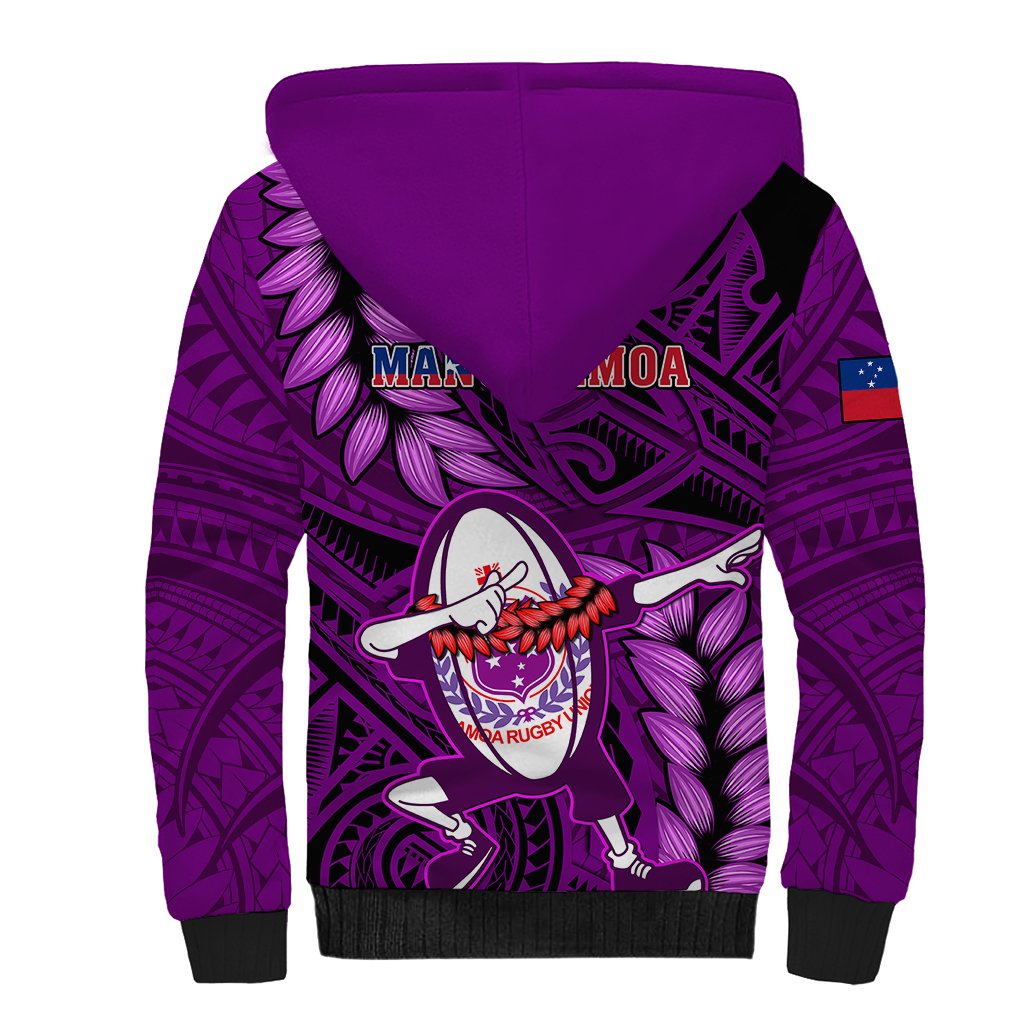 Samoa Rugby Sherpa Hoodie Manu Samoa Ula Fala Dabbing Ball Polynesian Purple Version - Wonder Print Shop