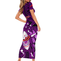 Samoa Rugby Short Sleeve Bodycon Dress Manu Samoa Ula Fala Dabbing Ball Polynesian Purple Version - Wonder Print Shop