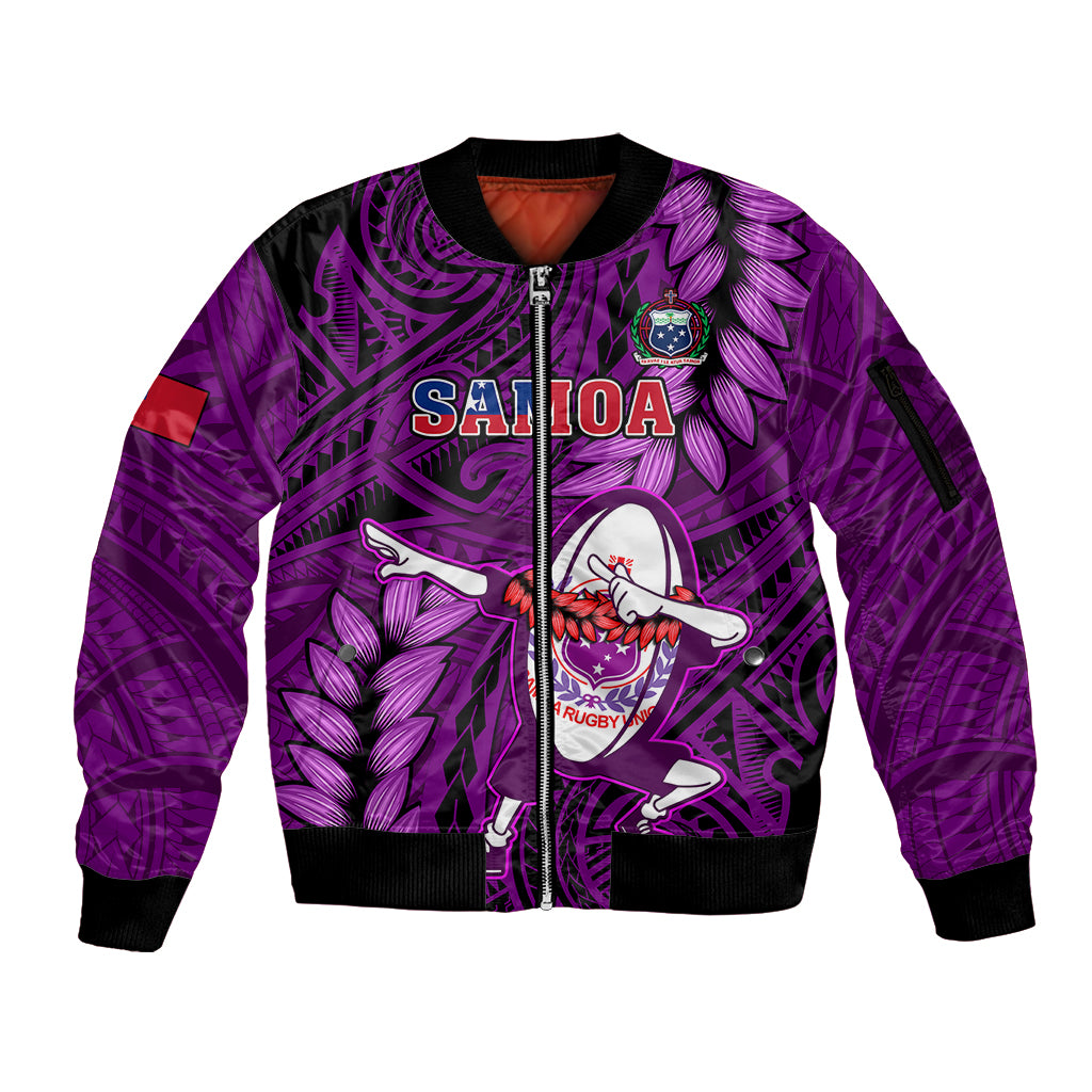 Samoa Rugby Sleeve Zip Bomber Jacket Manu Samoa Ula Fala Dabbing Ball Polynesian Purple Version - Wonder Print Shop