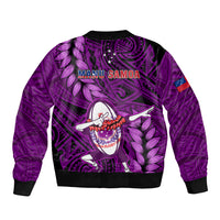 Samoa Rugby Sleeve Zip Bomber Jacket Manu Samoa Ula Fala Dabbing Ball Polynesian Purple Version - Wonder Print Shop