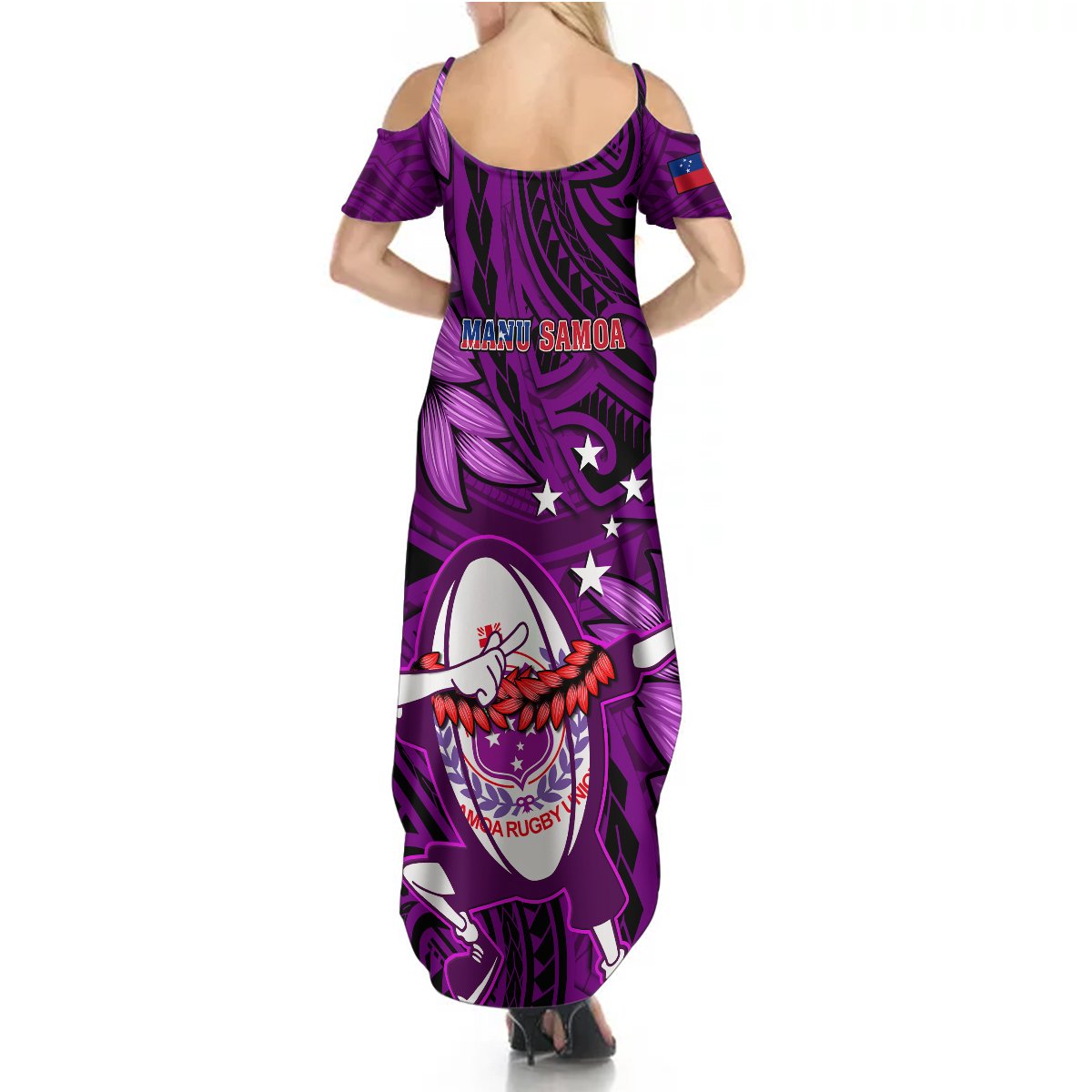 Samoa Rugby Summer Maxi Dress Manu Samoa Ula Fala Dabbing Ball Polynesian Purple Version - Wonder Print Shop