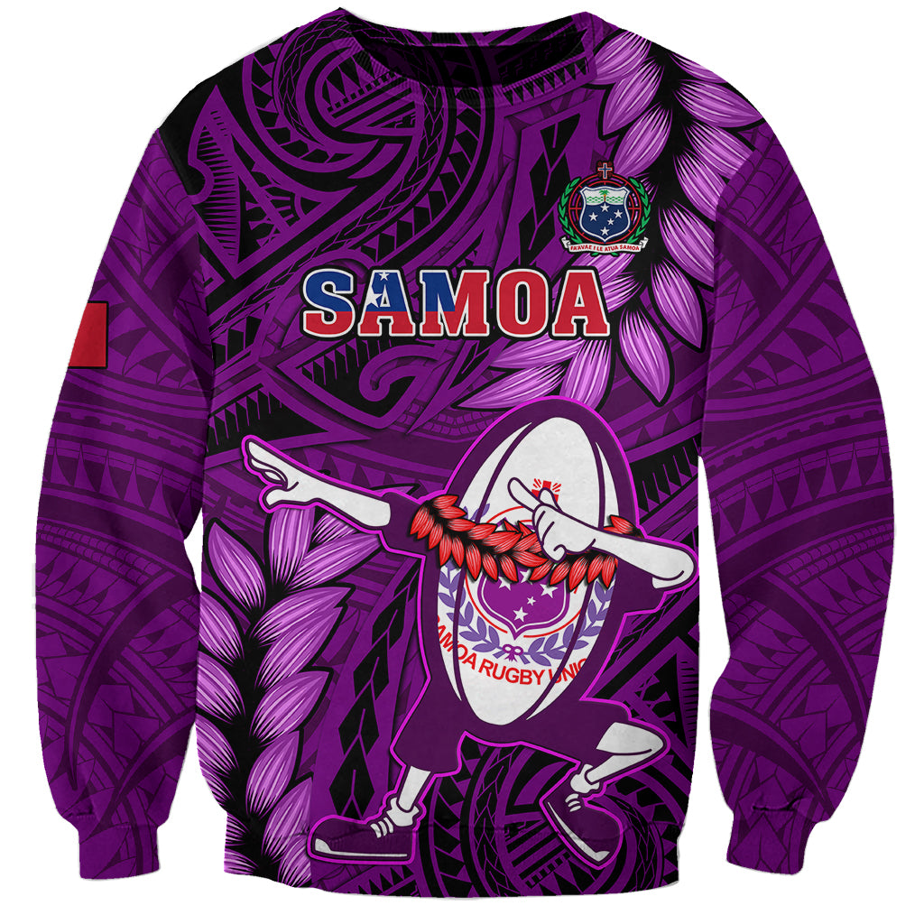Samoa Rugby Sweatshirt Manu Samoa Ula Fala Dabbing Ball Polynesian Purple Version - Wonder Print Shop