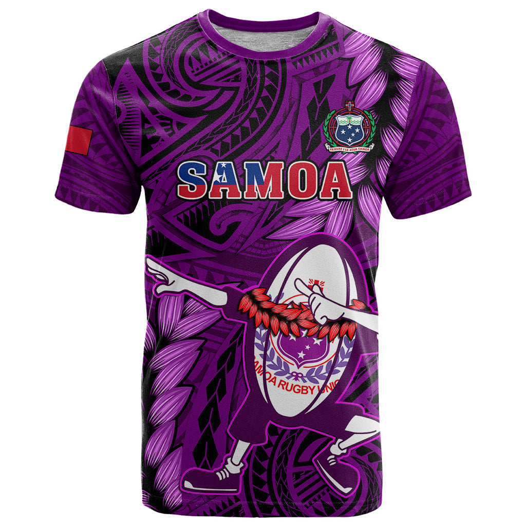Samoa Rugby T Shirt Manu Samoa Ula Fala Dabbing Ball Polynesian Purple Version - Wonder Print Shop