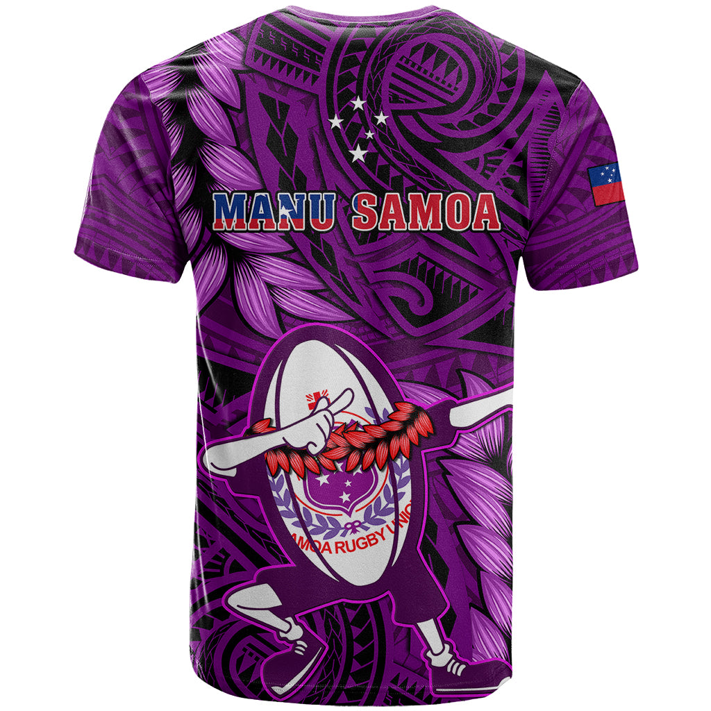 Samoa Rugby T Shirt Manu Samoa Ula Fala Dabbing Ball Polynesian Purple Version - Wonder Print Shop