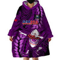 Samoa Rugby Wearable Blanket Hoodie Manu Samoa Ula Fala Dabbing Ball Polynesian Purple Version - Wonder Print Shop