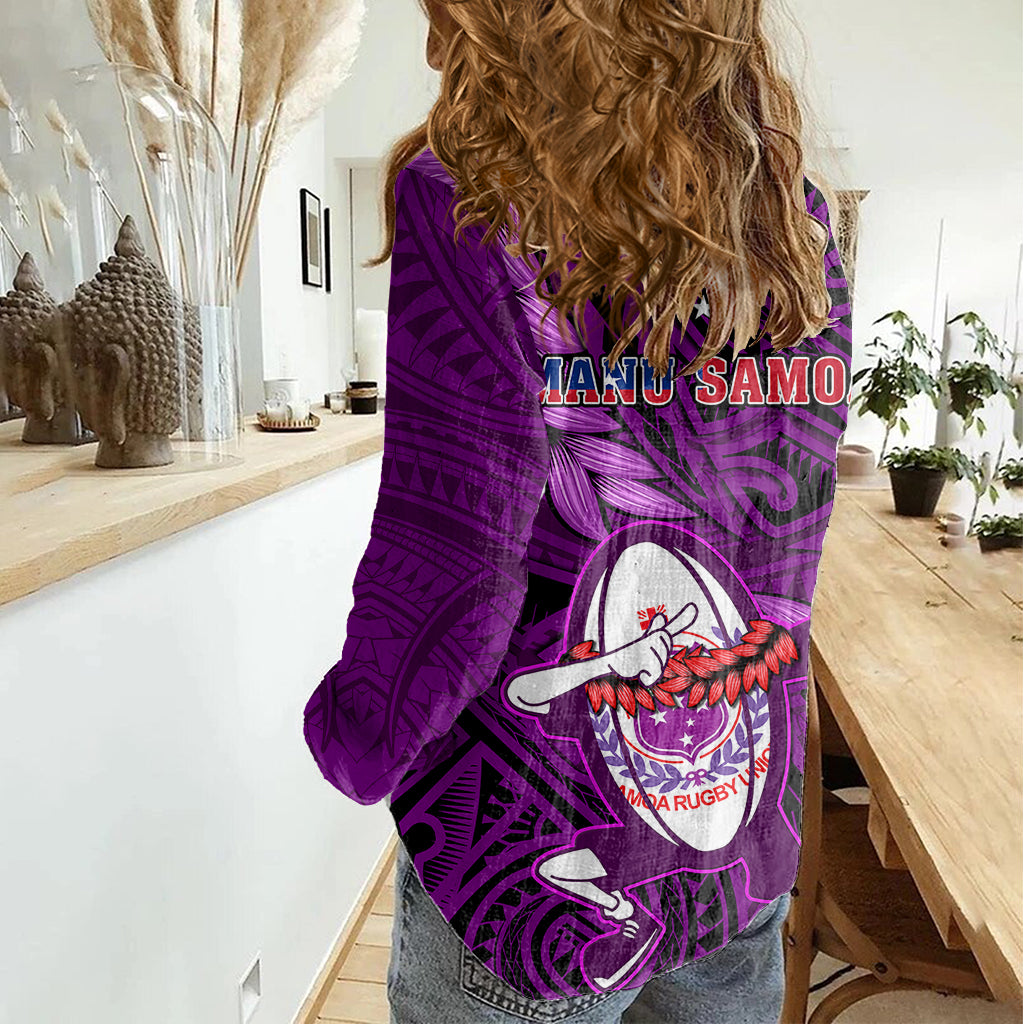 Samoa Rugby Women Casual Shirt Manu Samoa Ula Fala Dabbing Ball Polynesian Purple Version - Wonder Print Shop