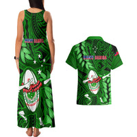 Samoa Rugby Couples Matching Tank Maxi Dress and Hawaiian Shirt Manu Samoa Ula Fala Dabbing Ball Polynesian Green Version - Wonder Print Shop