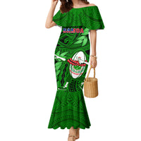 Samoa Rugby Family Matching Mermaid Dress and Hawaiian Shirt Manu Samoa Ula Fala Dabbing Ball Polynesian Green Version - Wonder Print Shop