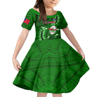 Samoa Rugby Family Matching Tank Maxi Dress and Hawaiian Shirt Manu Samoa Ula Fala Dabbing Ball Polynesian Green Version - Wonder Print Shop