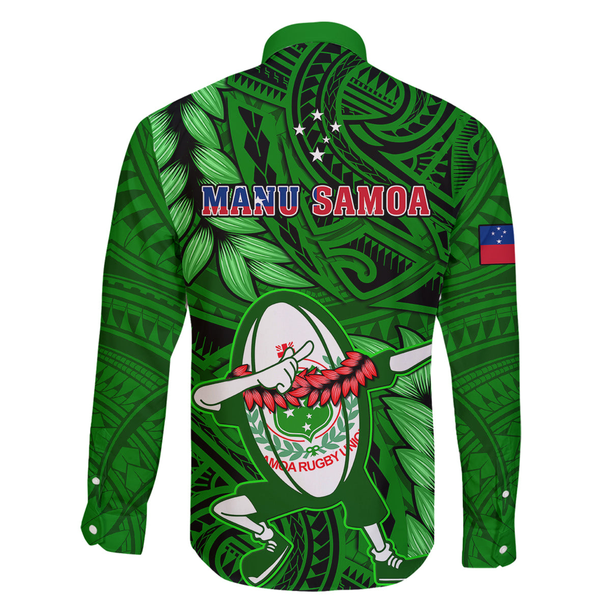 Samoa Rugby Family Matching Tank Maxi Dress and Hawaiian Shirt Manu Samoa Ula Fala Dabbing Ball Polynesian Green Version - Wonder Print Shop