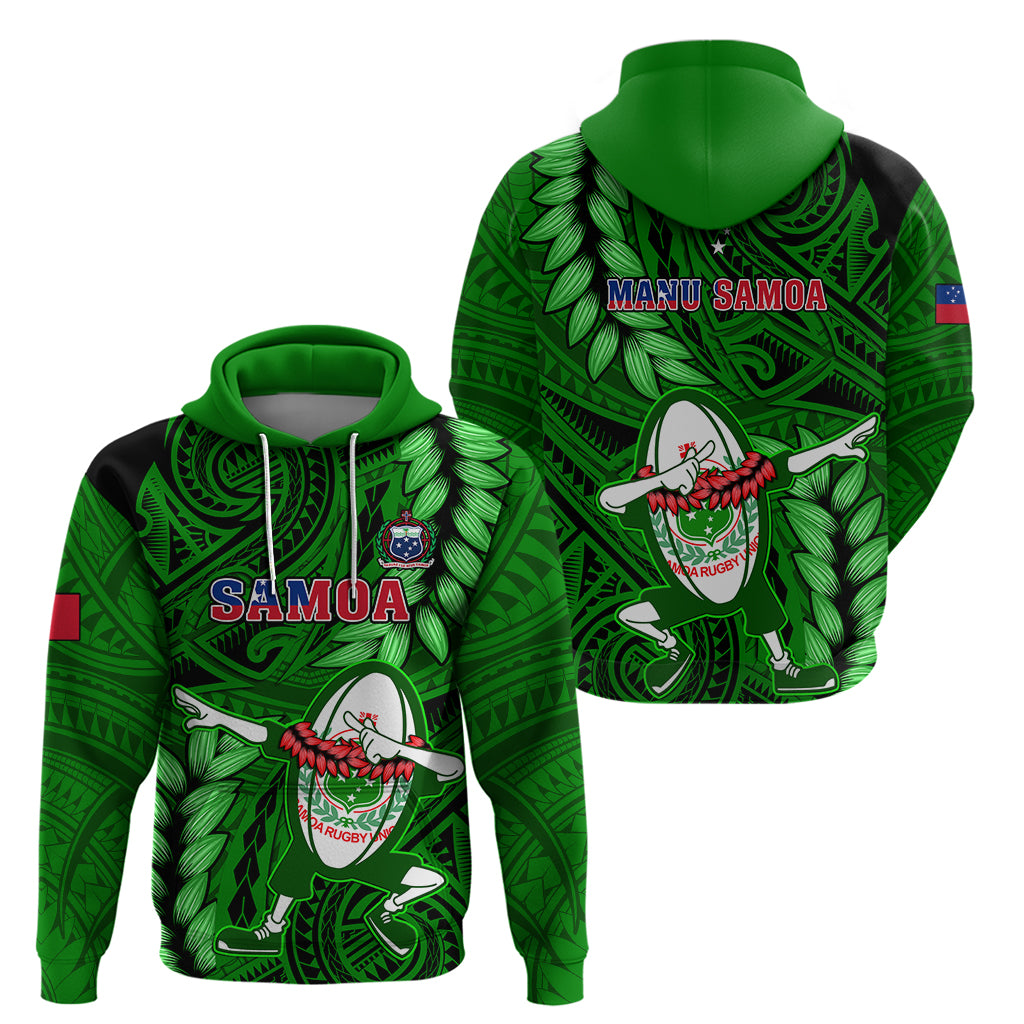 Samoa Rugby Hoodie Manu Samoa Ula Fala Dabbing Ball Polynesian Green Version - Wonder Print Shop